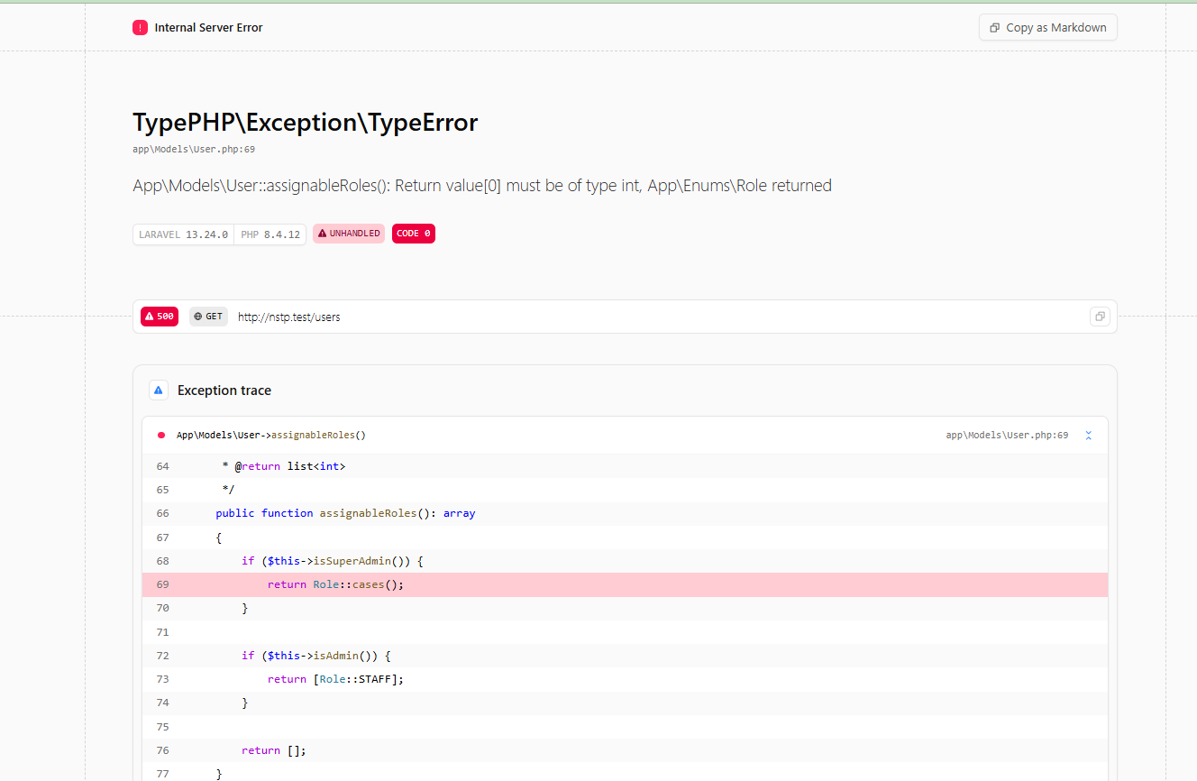 Laravel Ignition Exception Trace
