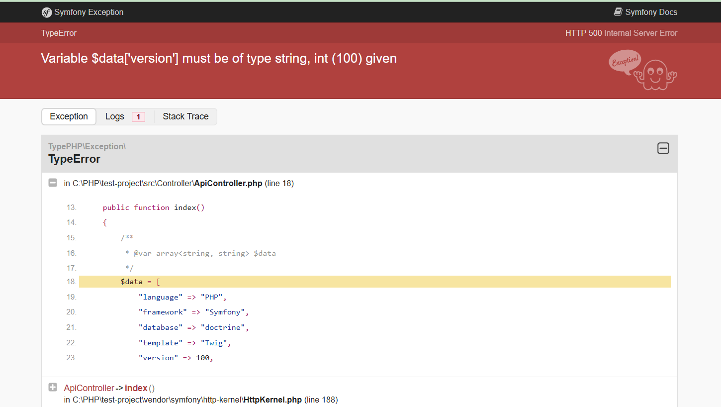 Symfony Exception Trace